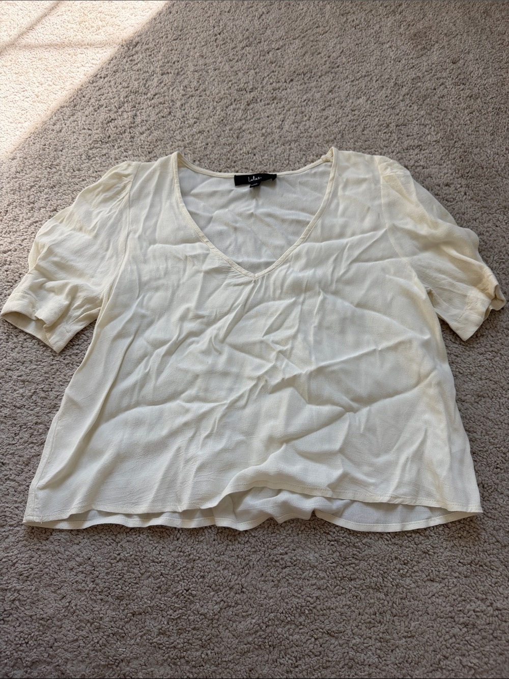 Lulu's Soft Ivory V-Neck Puff Sleeve Blouse